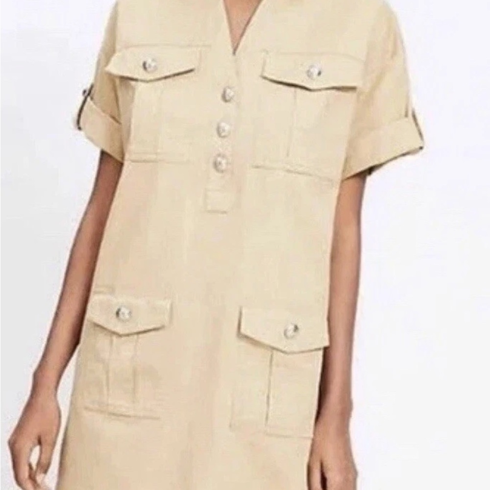Ann Taylor Beige Utility-Style Mini Dress
